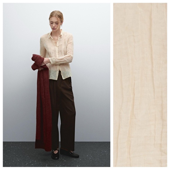 NWT. Massimo Dutti Cream Shirt with Textured Detail. Size L. - Picture 2 of 13